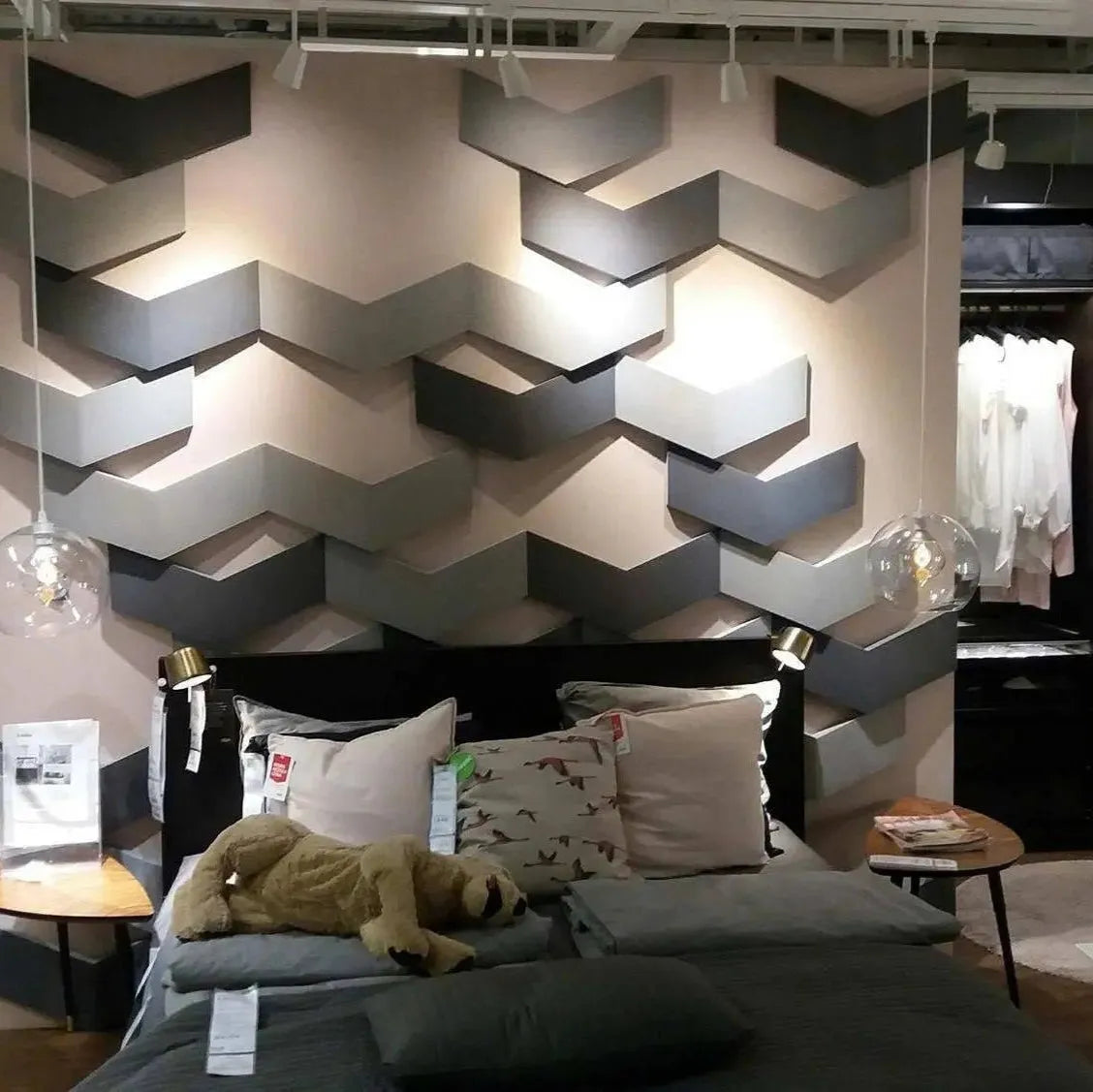 CHEVRON 3D Soft Acoustic Wall Panels in retail interior | DecorMania UK